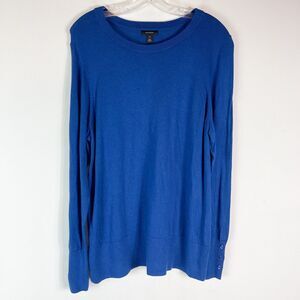 Halogen NWOT Women's Crew Neck Long Sleeve Button Cuff Pullover Blue Sweater XXL